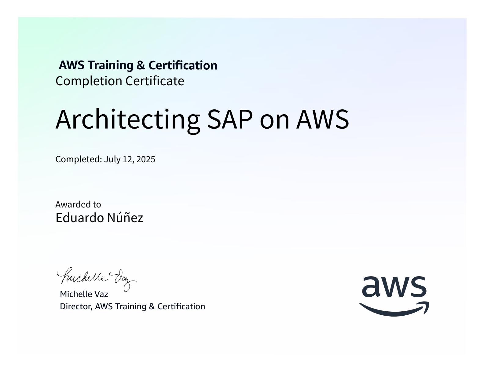  Architecting SAP on AWS Certificate