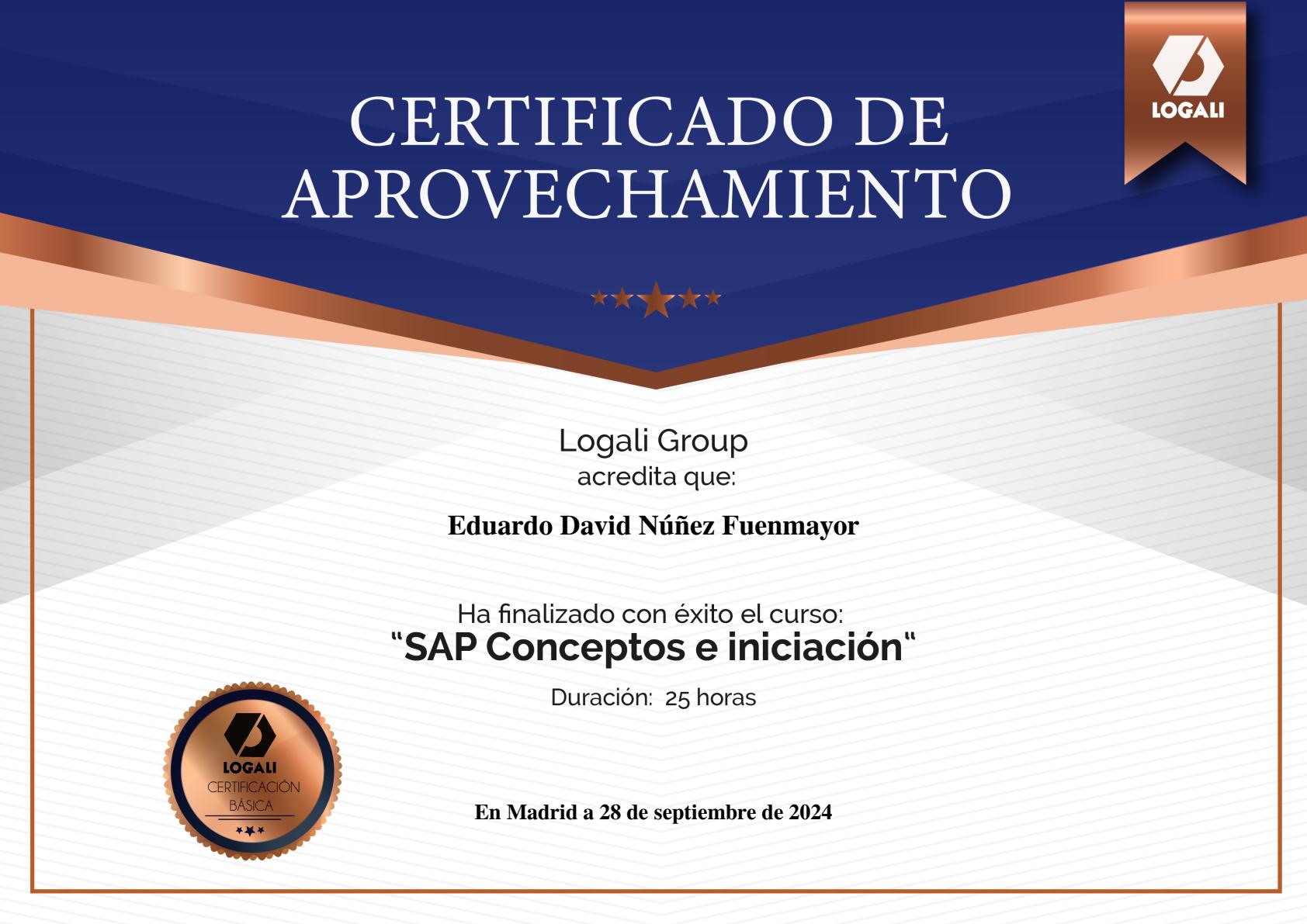 SAP Conceptos e Iniciación Certificate