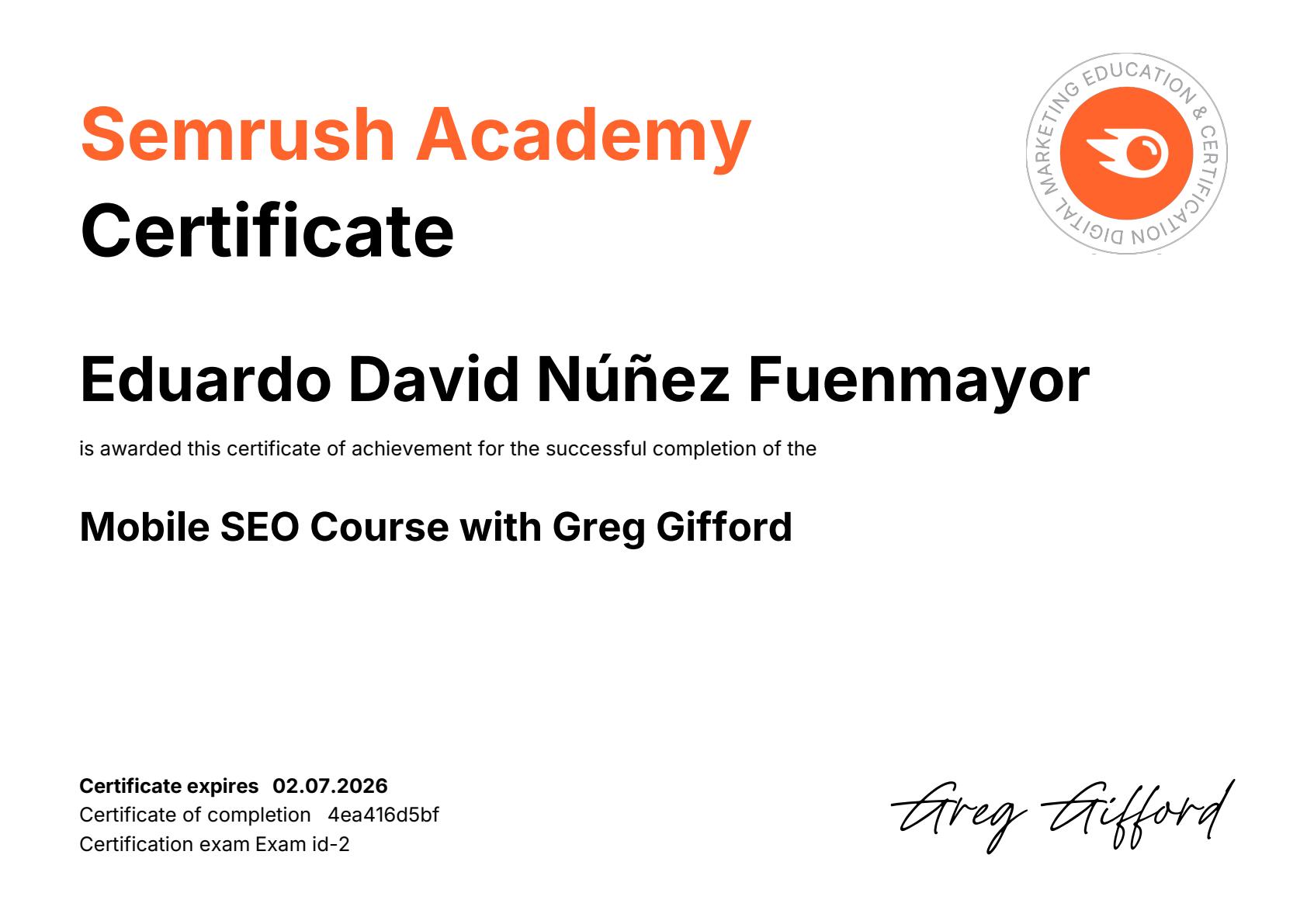 Mobile SEO certificate