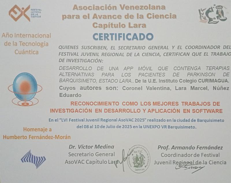 Software First Place Certificate